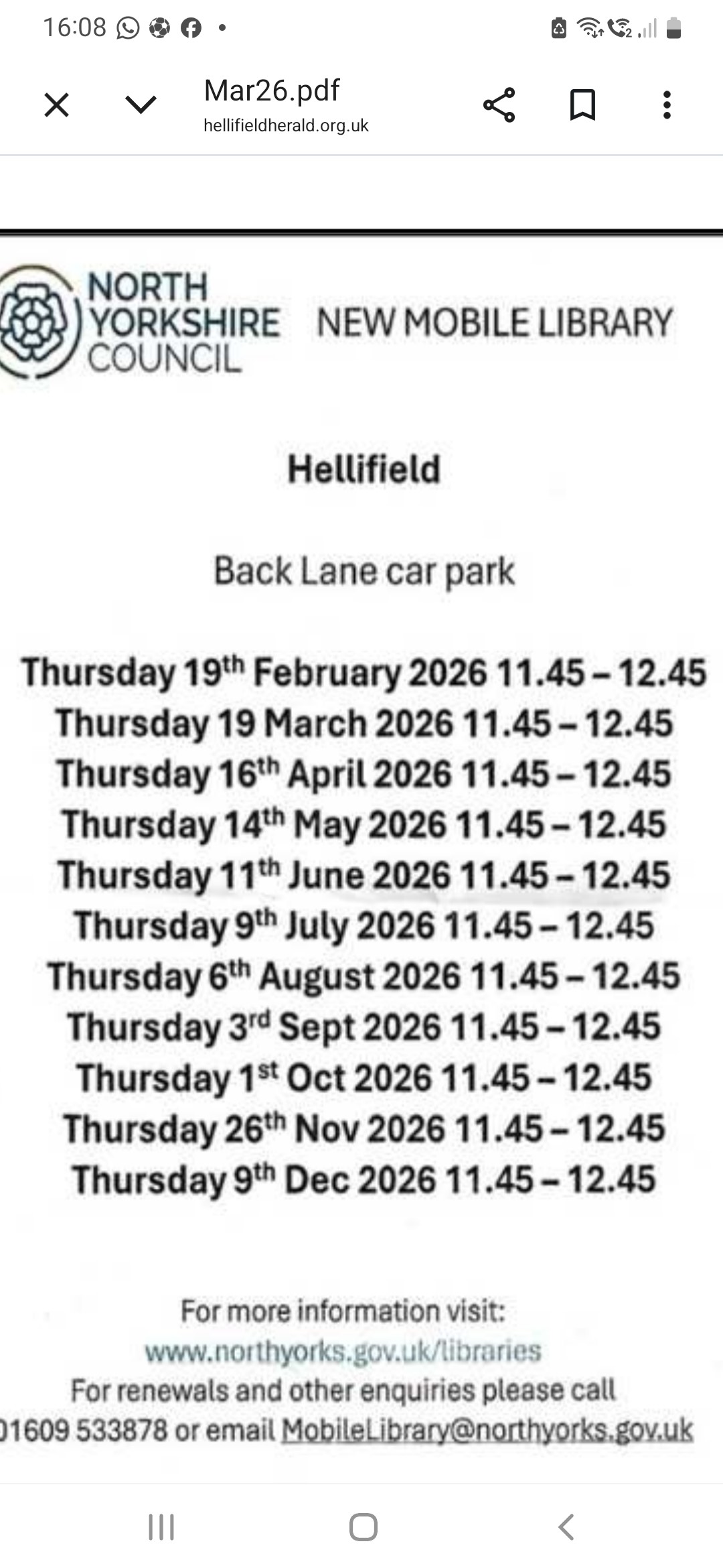 Mobile LIBRARY in Hellifield - Dates 2026